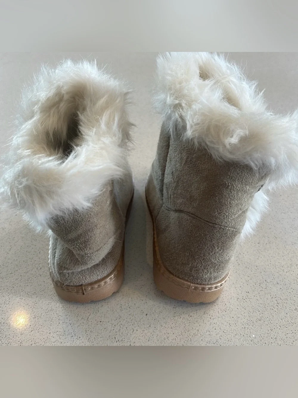 China Buttons City Toddler Girls Boots, Tan, Fleece Lined Size 26M